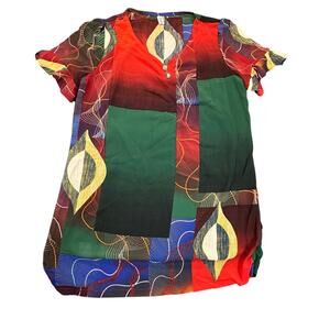 Unbranded Blouse Womens Large Colorful Abstract Print Tunic Shirt Preppy Summer